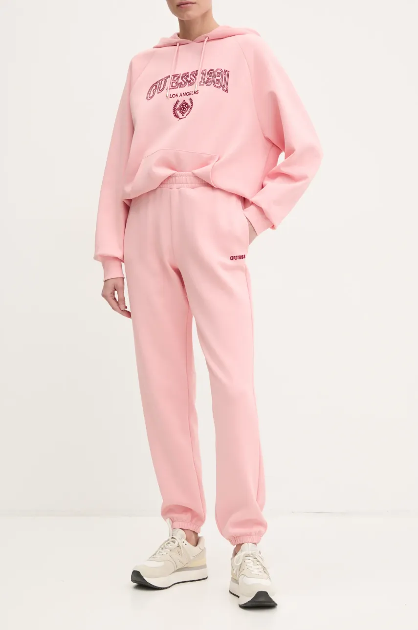Levně Tepláky Guess MARGARET růžová barva, s aplikací, V5RB02 KCLD1