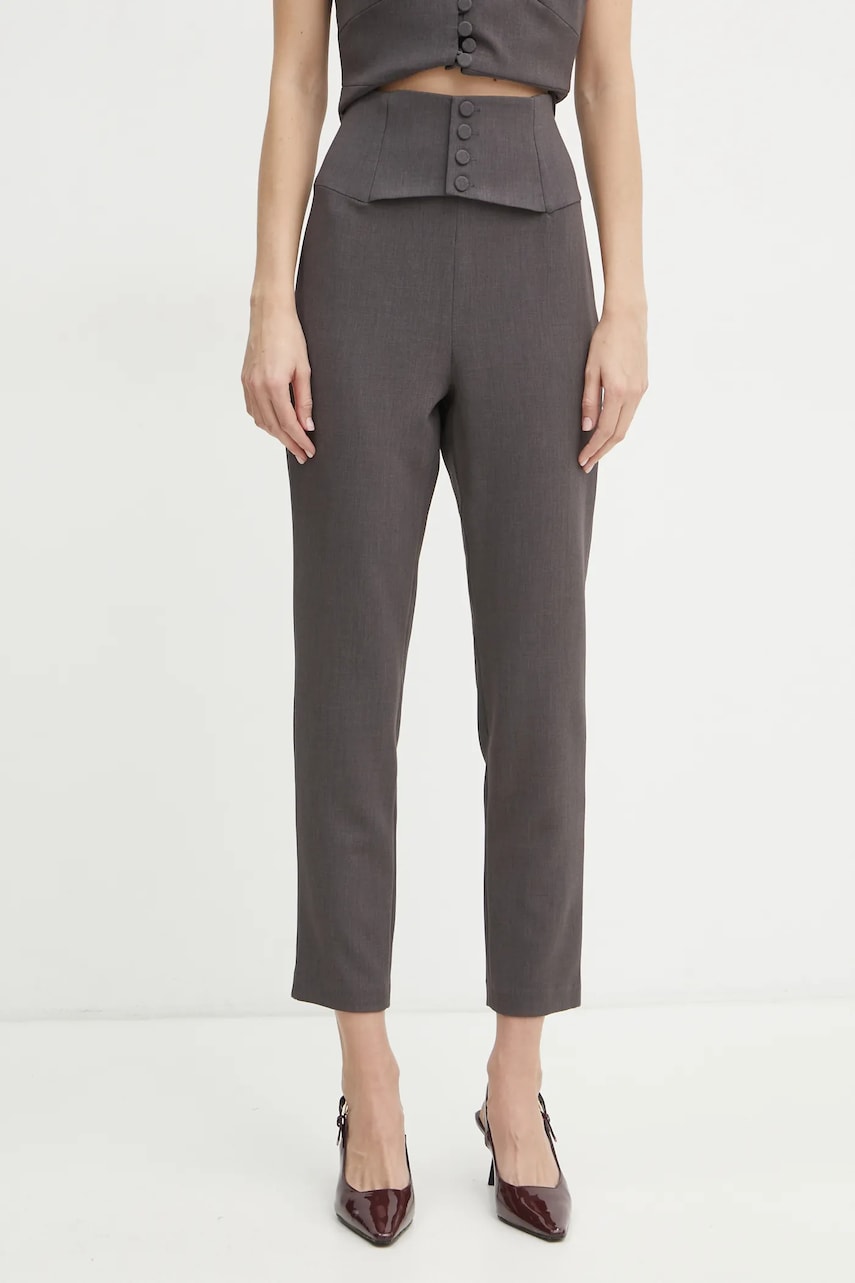 Bardot pantaloni femei, culoarea gri, fason tigareta, high waist, 59146PB1 Bardot pantaloni femei, culoarea gri, fason tigareta, high waist, 59146PB1