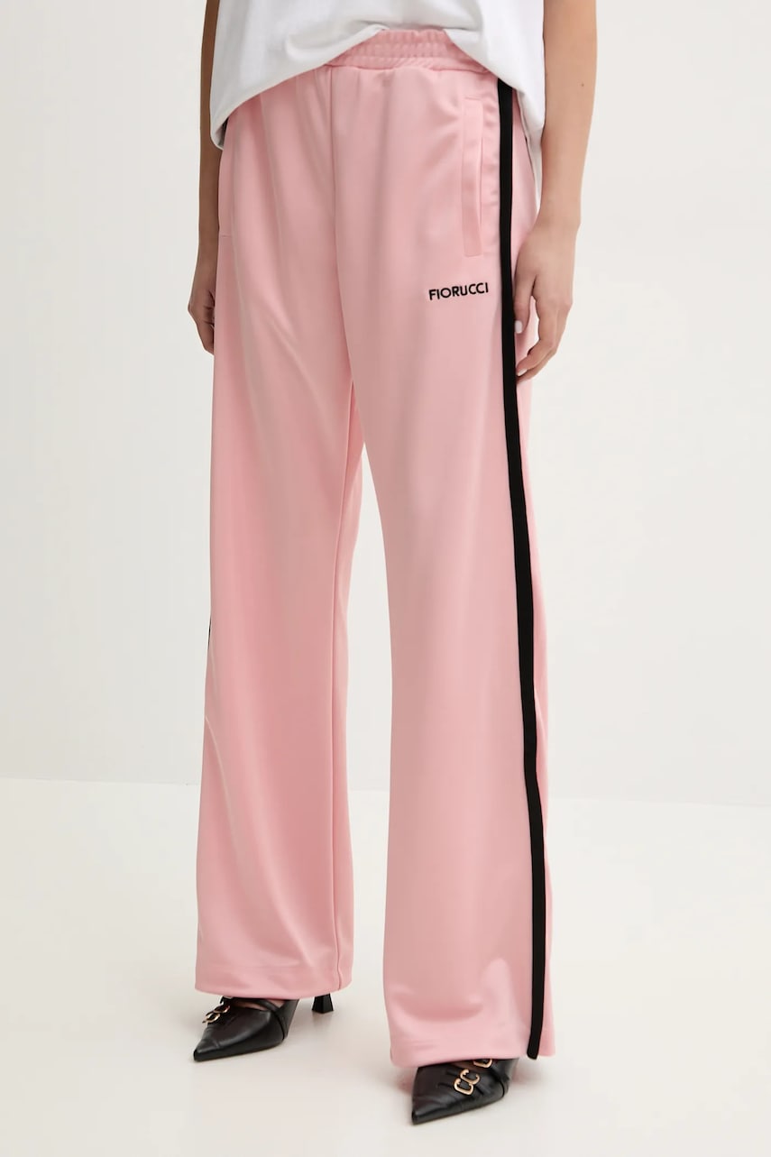 Fiorucci pantaloni de trening Puffy Piping Track Trousers femei, culoarea roz, cu imprimeu, U02SPBPA057PL01PN02 Fiorucci pantaloni de trening Puffy Piping Track Trousers femei, culoarea roz, cu imprimeu, U02SPBPA057PL01PN02