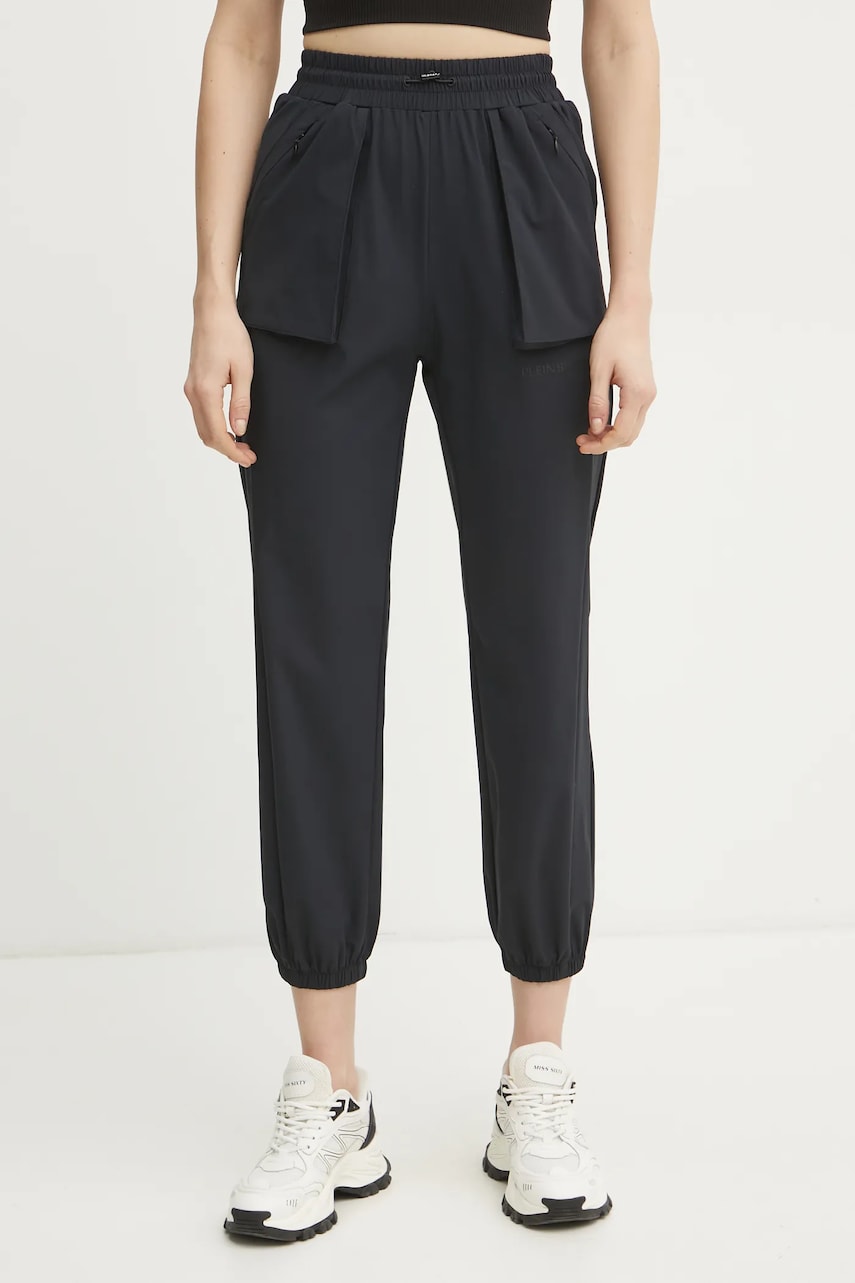 PLEIN SPORT pantaloni de trening femei, culoarea negru, neted, SAEC WJT2025 STE003N