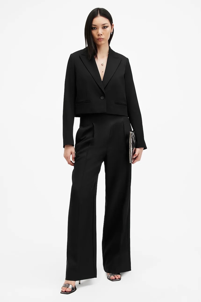 AllSaints pantaloni SHORES femei, culoarea negru, lat, high waist, W015QB AllSaints pantaloni SHORES femei, culoarea negru, lat, high waist, W015QB