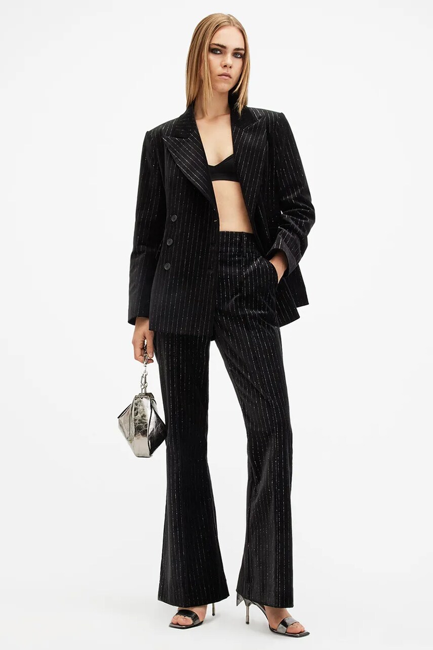 Levně Bavlněné kalhoty AllSaints SEVENH černá barva, zvony, high waist, W027QB