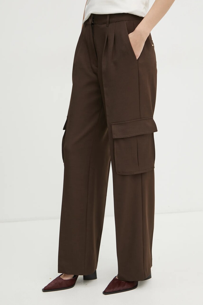 Levně Kalhoty Guess MATEA dámské, hnědá barva, široké, high waist, W5RB41 WGX02