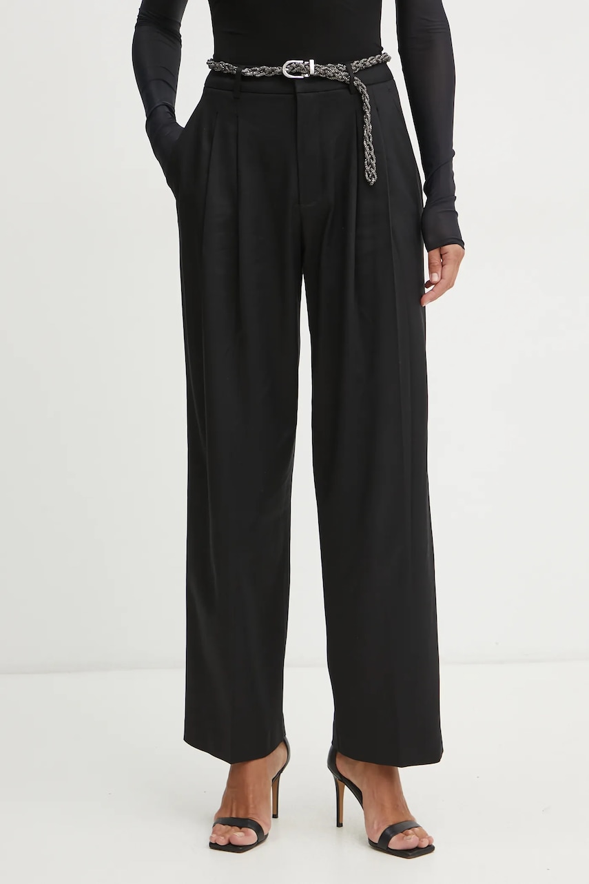 Levně Kalhoty Guess SANCHA dámské, černá barva, široké, high waist, W5RB68 WGXM2
