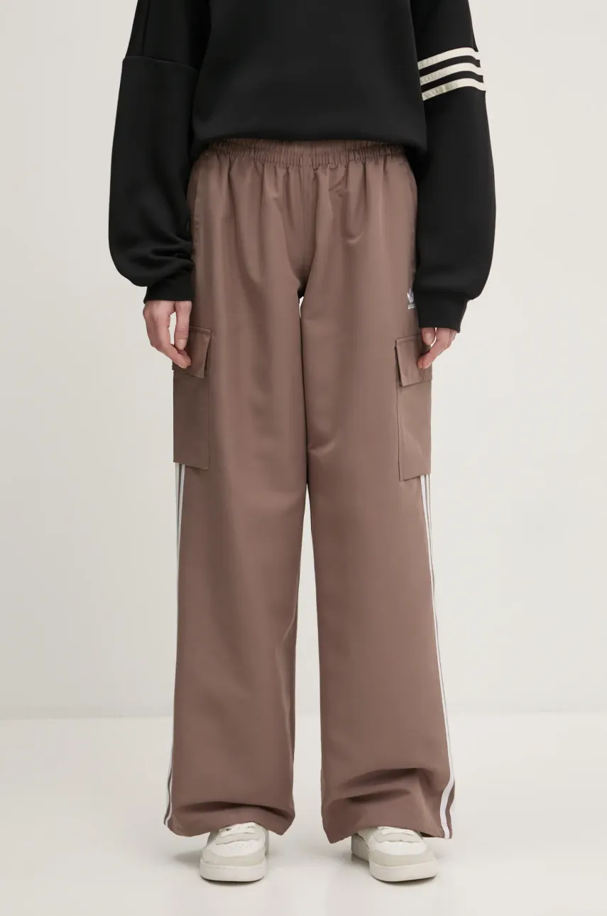 Kalhoty adidas Originals Adicolor 3-Stripe Cargo Pants dámské, béžová barva, kapsáče, high waist, JC8138