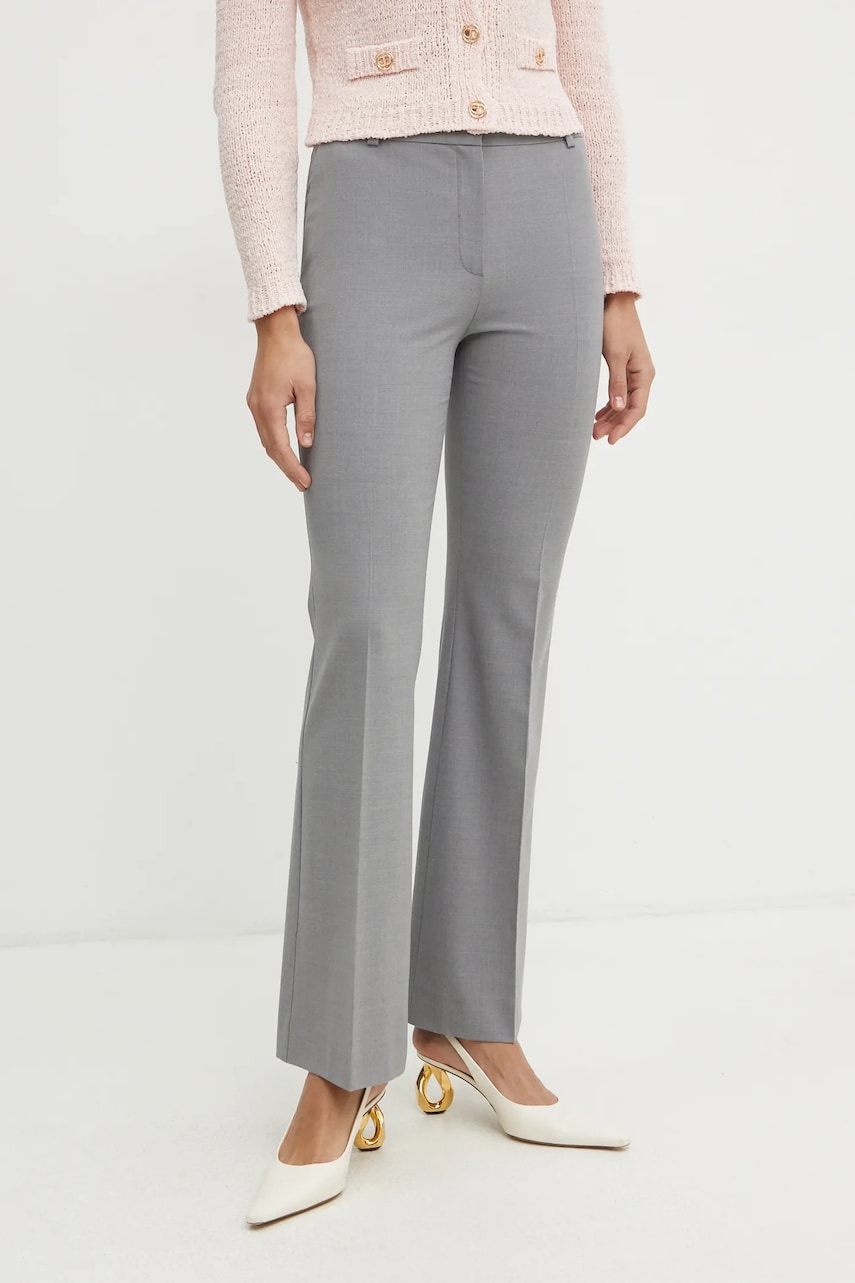 Luisa Spagnoli pantaloni din lână femei, culoarea gri, drept, high waist, 542004 Luisa Spagnoli pantaloni din lână femei, culoarea gri, drept, high waist, 542004