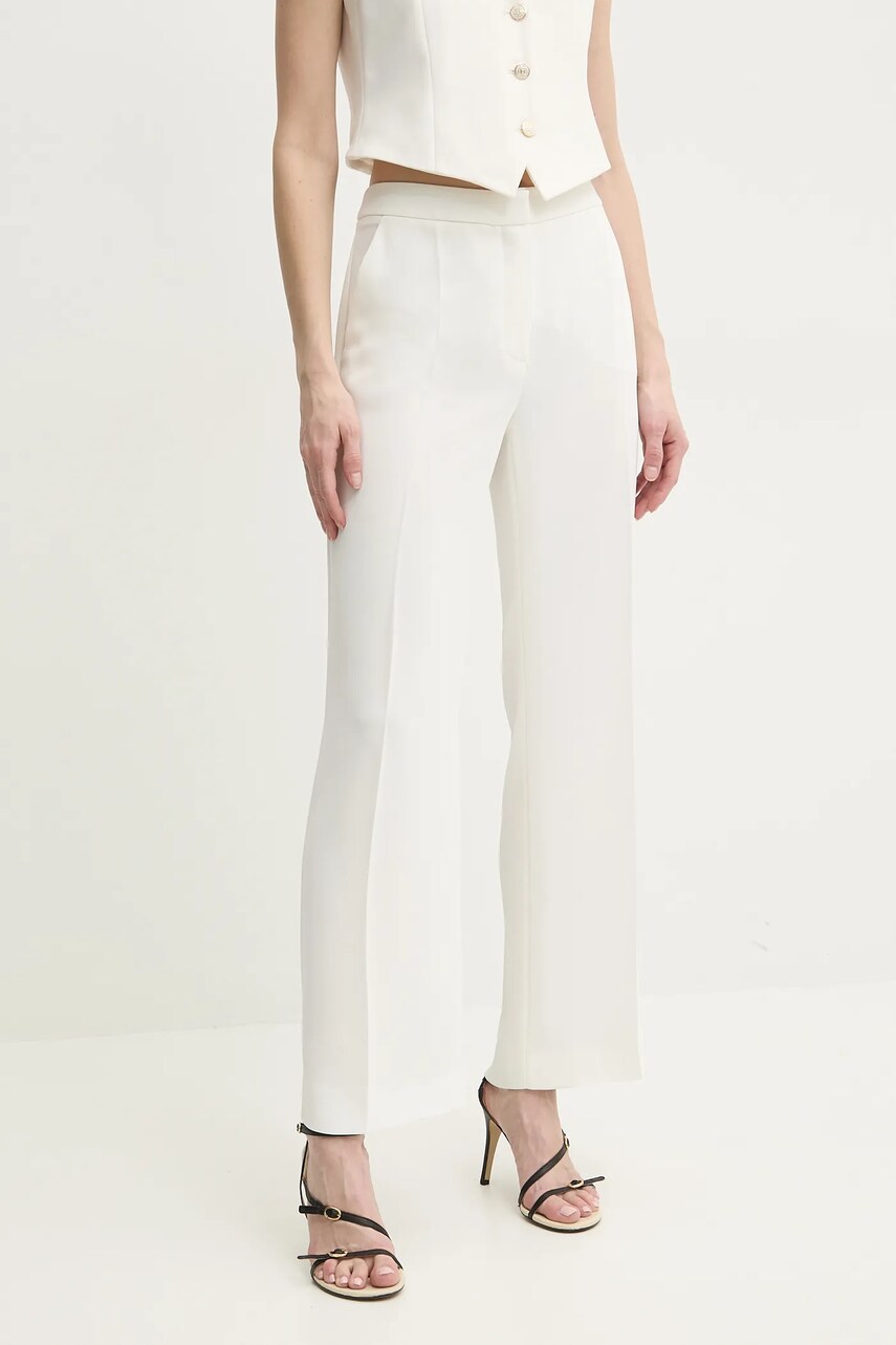 Luisa Spagnoli pantaloni femei, culoarea bej, drept, high waist, 542013