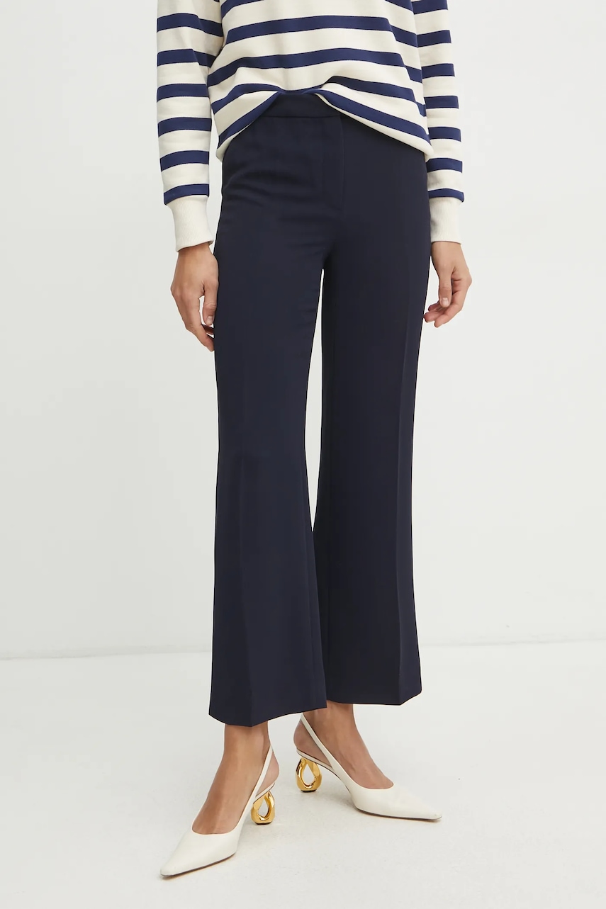 Luisa Spagnoli pantaloni femei, culoarea bleumarin, drept, high waist, 542013