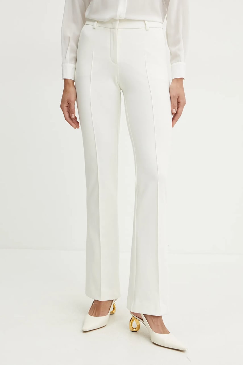 Luisa Spagnoli pantaloni femei, culoarea bej, evazati, medium waist, 541824