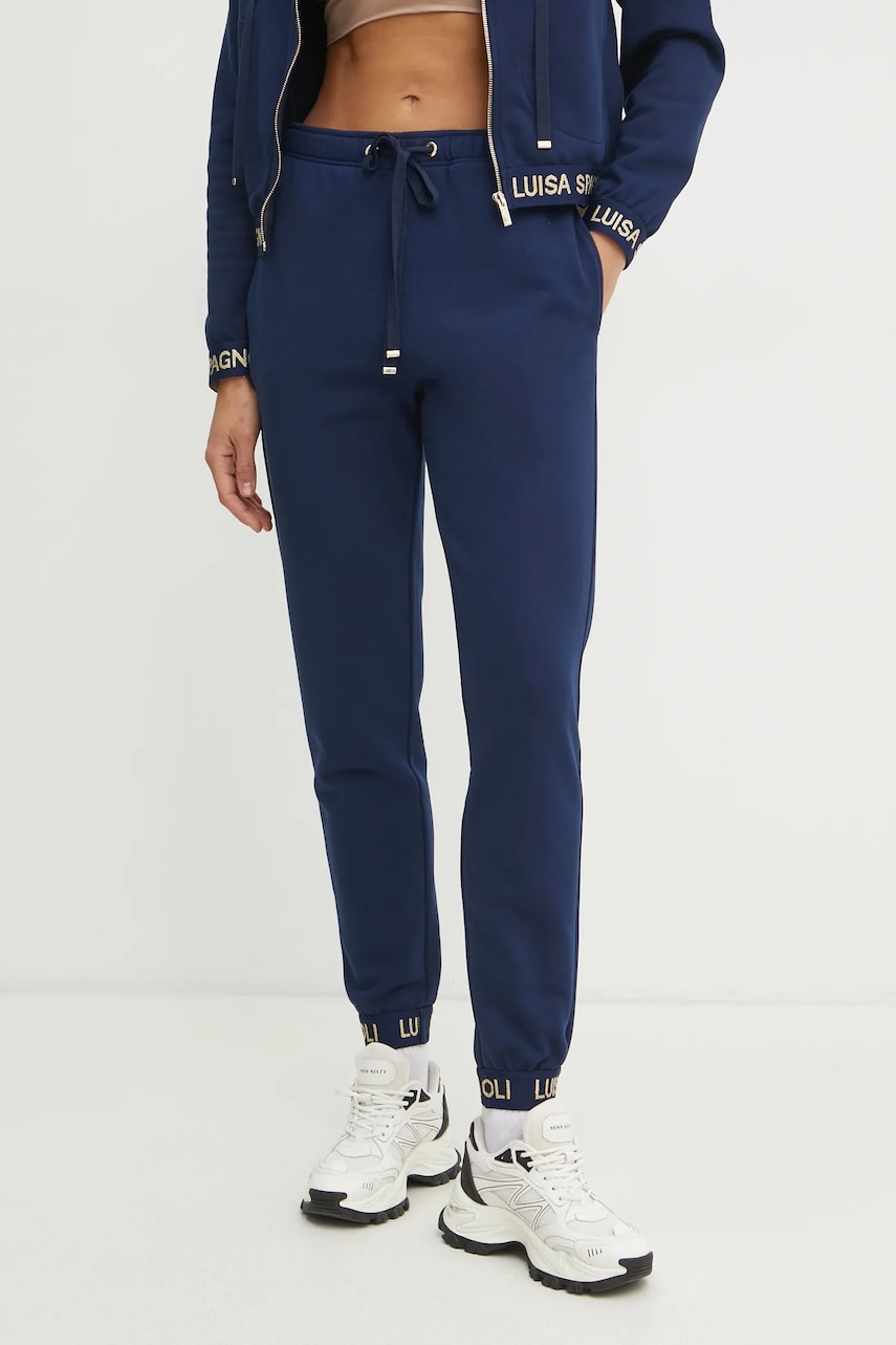 Luisa Spagnoli pantaloni de trening femei, culoarea albastru marin, neted, 541858