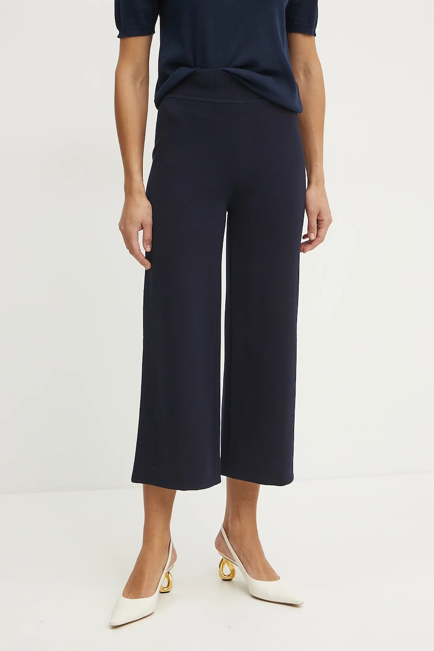 Luisa Spagnoli pantaloni de lana femei, culoarea albastru marin, lat, high waist, 541830 Luisa Spagnoli pantaloni de lana femei, culoarea albastru marin, lat, high waist, 541830