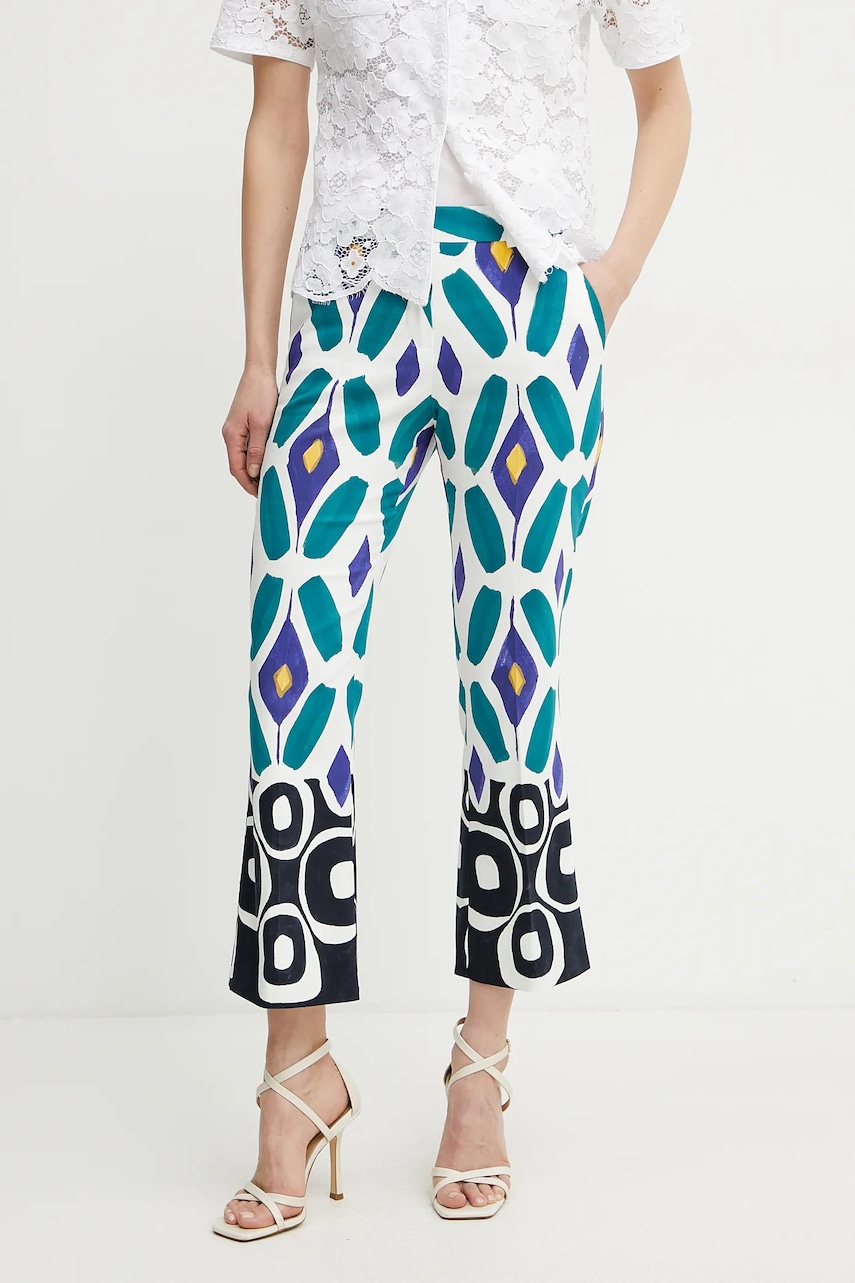 Luisa Spagnoli pantaloni femei, culoarea alb, drept, high waist, 542057