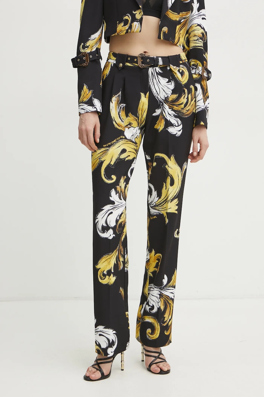 Versace Jeans Couture pantaloni femei, culoarea negru, drept, high waist, 78HAA111 NS636 Versace Jeans Couture pantaloni femei, culoarea negru, drept, high waist, 78HAA111 NS636