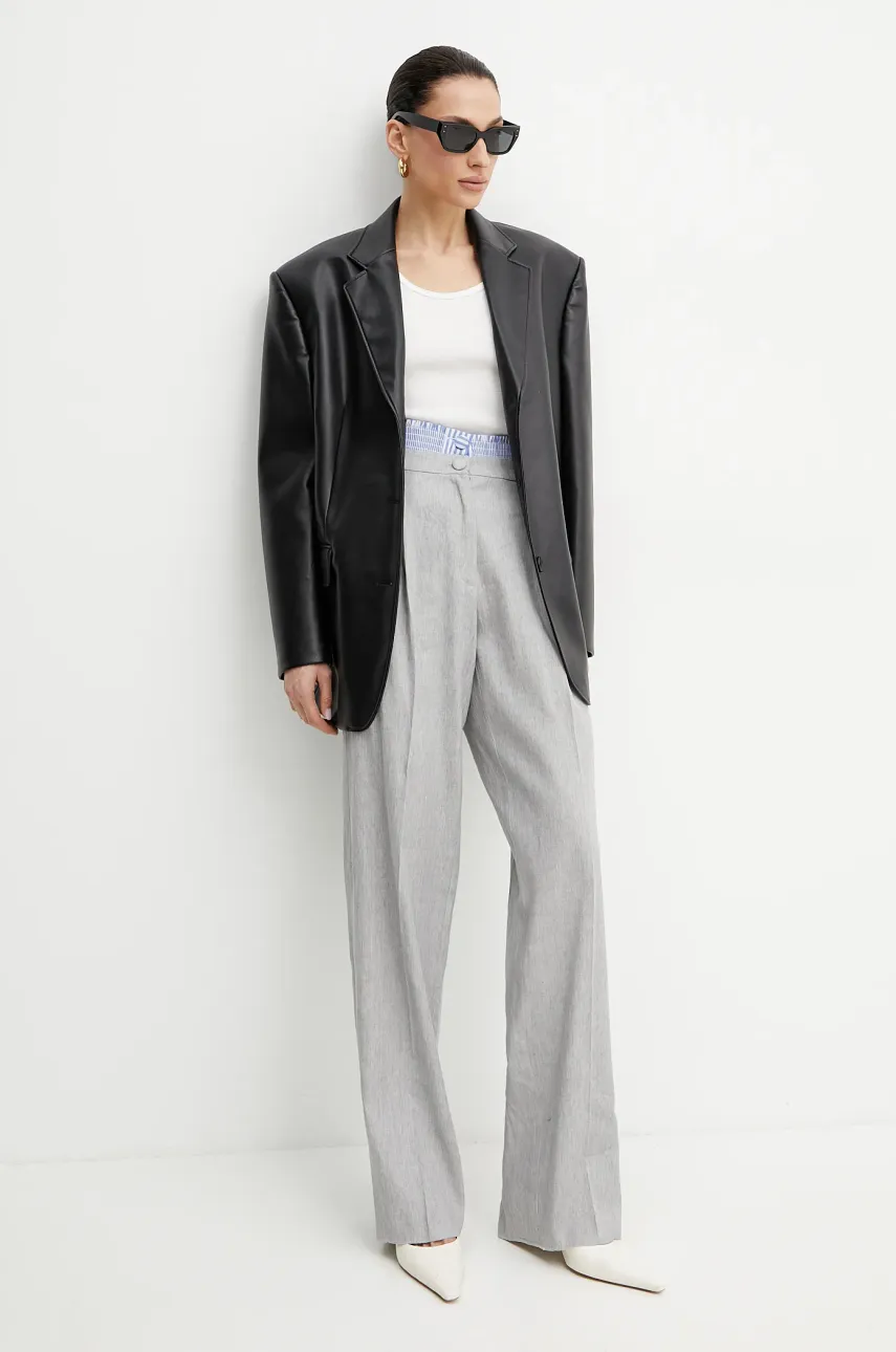 Marella pantaloni din in AUTOCAR femei, culoarea gri, fason tigareta, high waist, 2513131024200