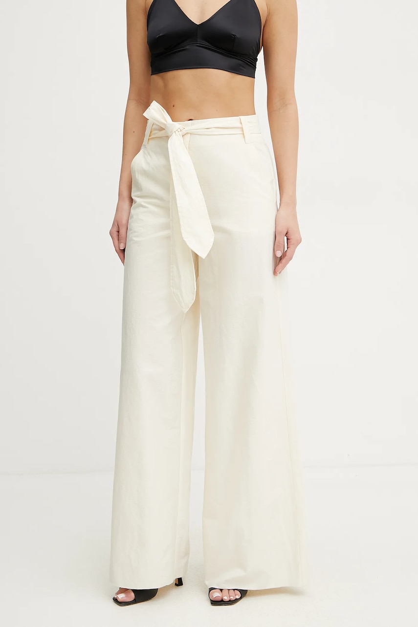 Marella pantaloni LUCA femei, culoarea bej, lat, high waist, 2513131032200