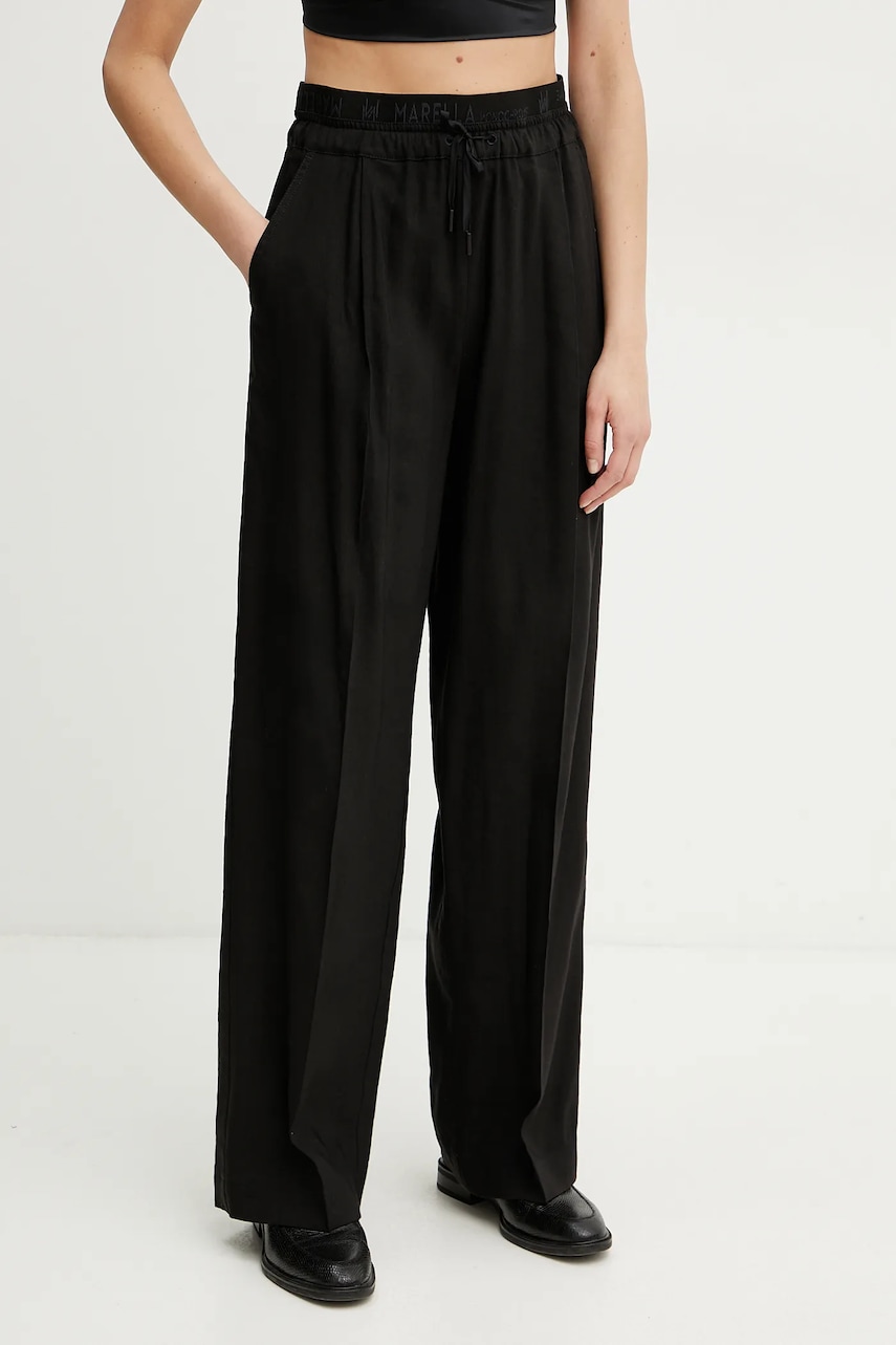 Marella pantaloni din amestec de in FRED femei, culoarea negru, drept, high waist, 2513131085200
