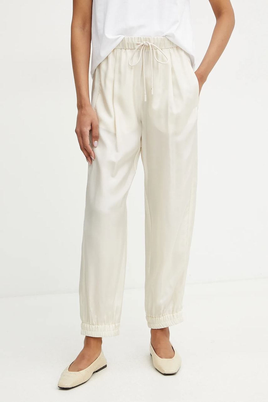 Marella pantaloni de mătase ABETAIA femei, culoarea bej, high waist, 2513131095200 Marella pantaloni de mătase ABETAIA femei, culoarea bej, high waist, 2513131095200