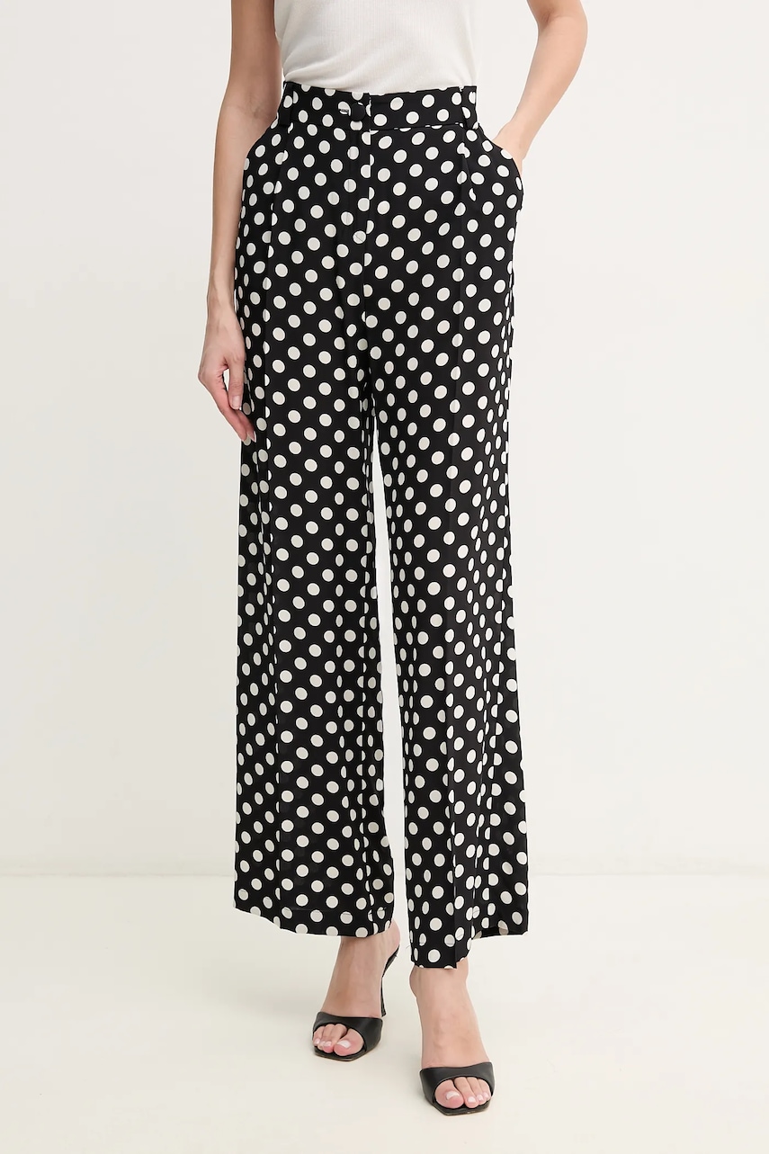 Marella pantaloni de matase FAITI femei, culoarea negru, lat, high waist, 2513131121200 Marella pantaloni de matase FAITI femei, culoarea negru, lat, high waist, 2513131121200