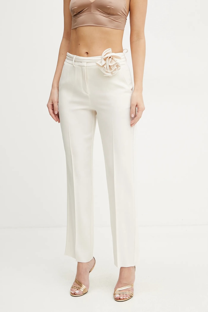 Marella pantaloni LELLO femei, culoarea bej, drept, high waist, 2513131152200 Marella pantaloni LELLO femei, culoarea bej, drept, high waist, 2513131152200