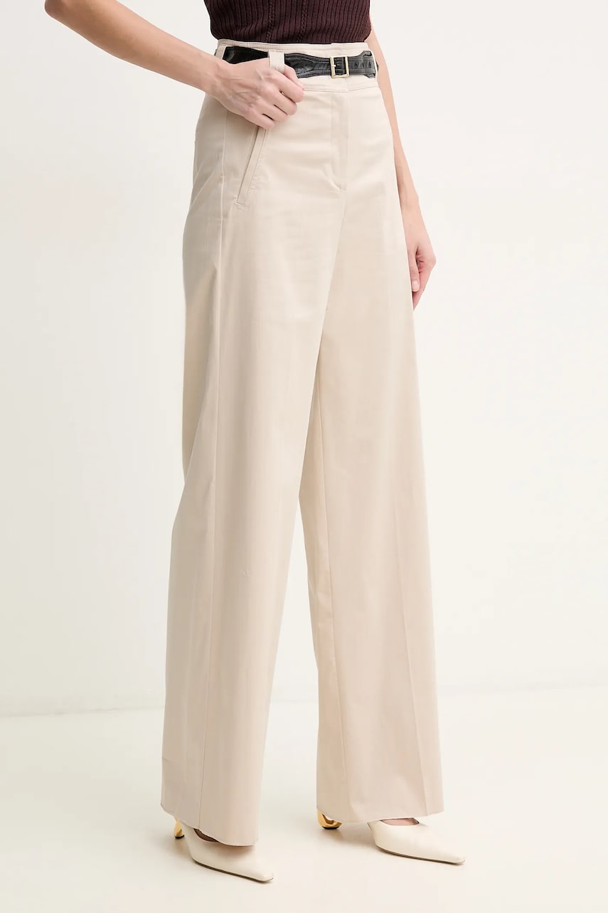 Marella pantaloni SORAIA femei, culoarea bej, lat, high waist, 2513131181200
