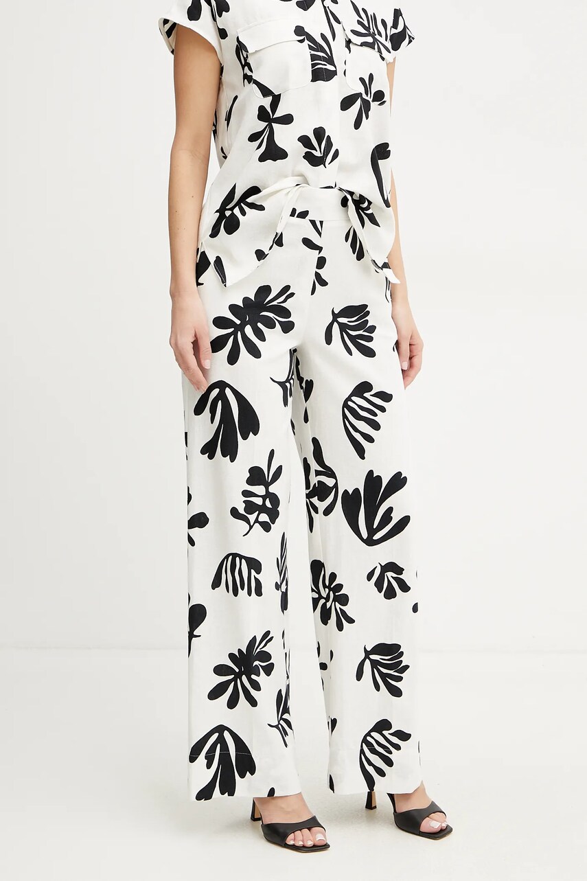 Marella pantaloni din in ANTIOPE femei, culoarea alb, lat, high waist, 2513131222200