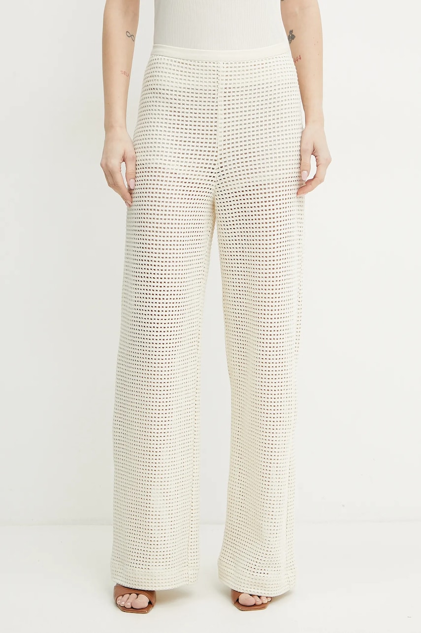 Marella pantaloni ETRA2 femei, culoarea bej, drept, high waist, 2513781054200 Marella pantaloni ETRA2 femei, culoarea bej, drept, high waist, 2513781054200