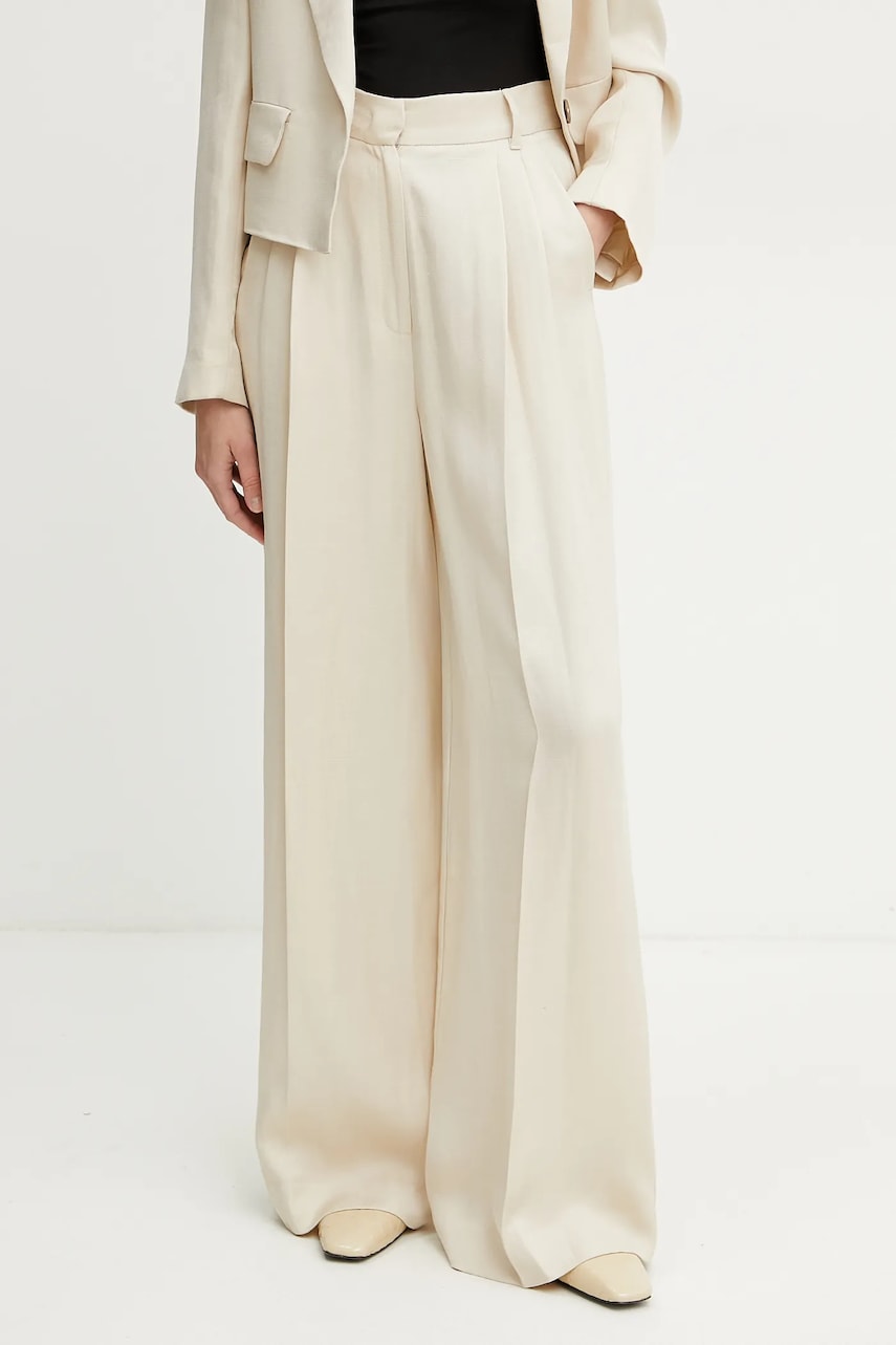 Marella pantaloni din amestec de in Emme by Marella culoarea bej, lat, high waist, 2515131041200 Marella pantaloni din amestec de in Emme by Marella culoarea bej, lat, high waist, 2515131041200