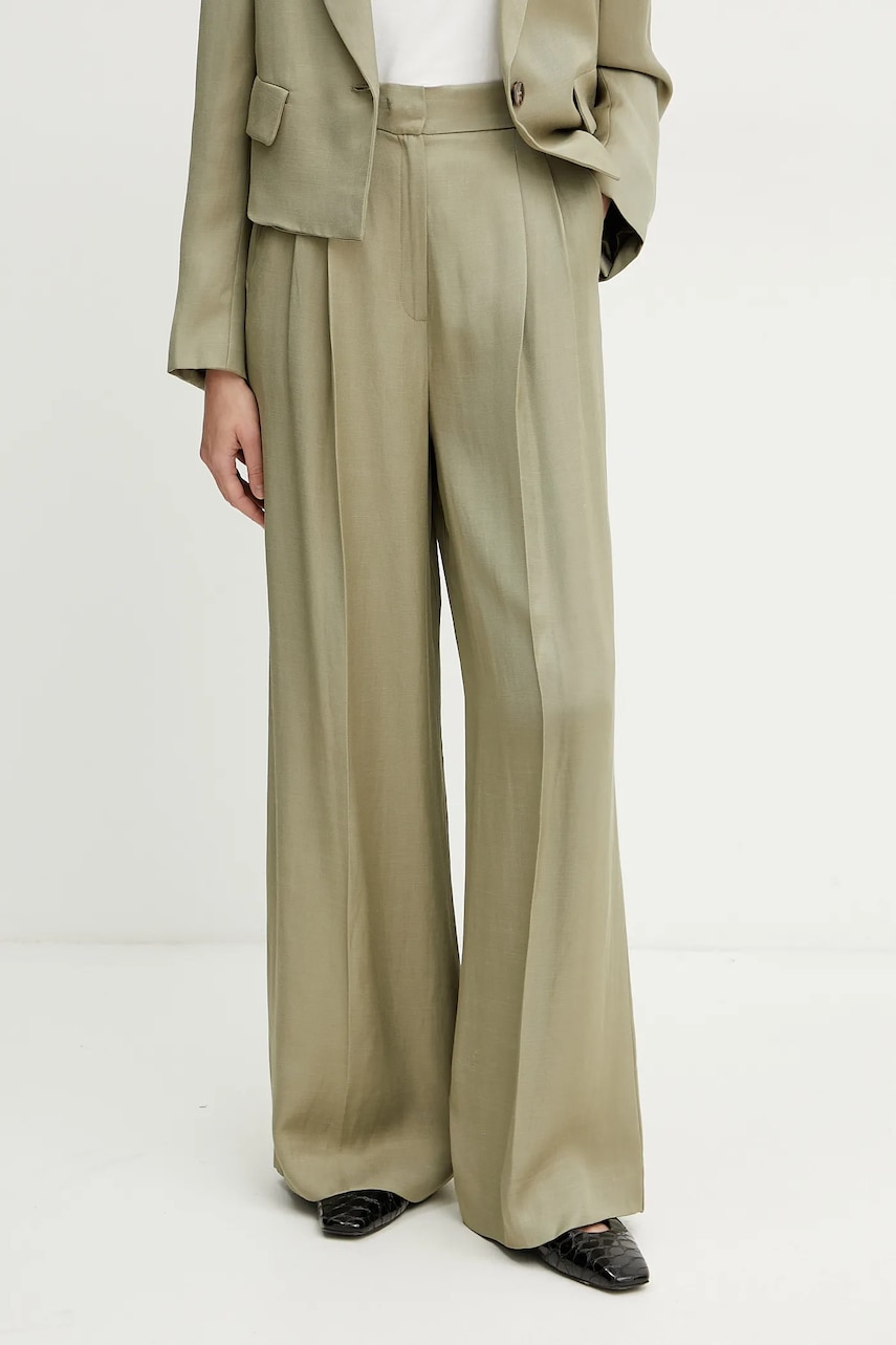 Marella pantaloni din amestec de in Emme by Marella culoarea verde, lat, high waist, 2515131041200