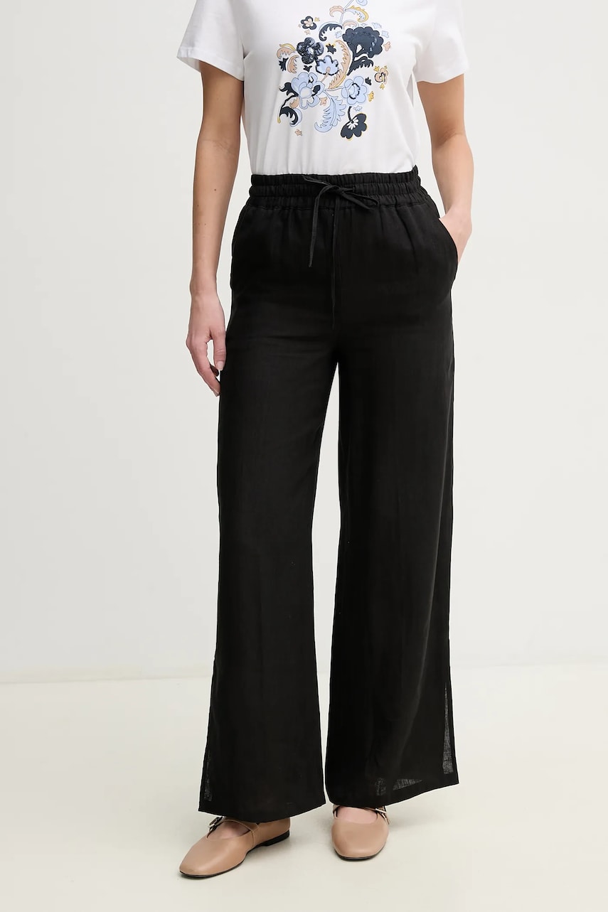 Marella pantaloni din in Emme by Marella femei, culoarea negru, lat, high waist, 2515131072200 Marella pantaloni din in Emme by Marella femei, culoarea negru, lat, high waist, 2515131072200