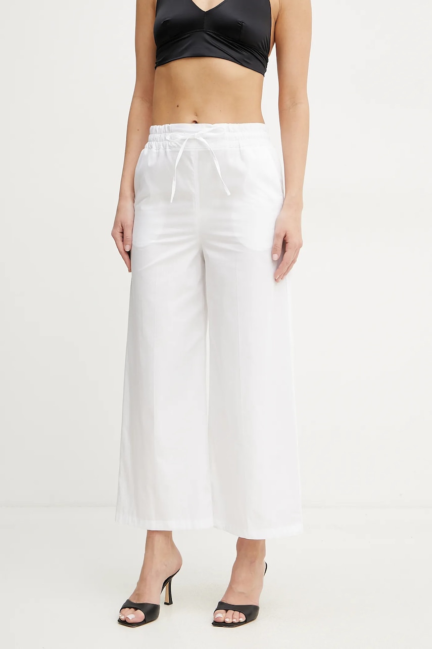 Marella pantaloni de bumbac Emme by Marella femei, culoarea alb, lat, high waist, 2515131082200 Marella pantaloni de bumbac Emme by Marella femei, culoarea alb, lat, high waist, 2515131082200