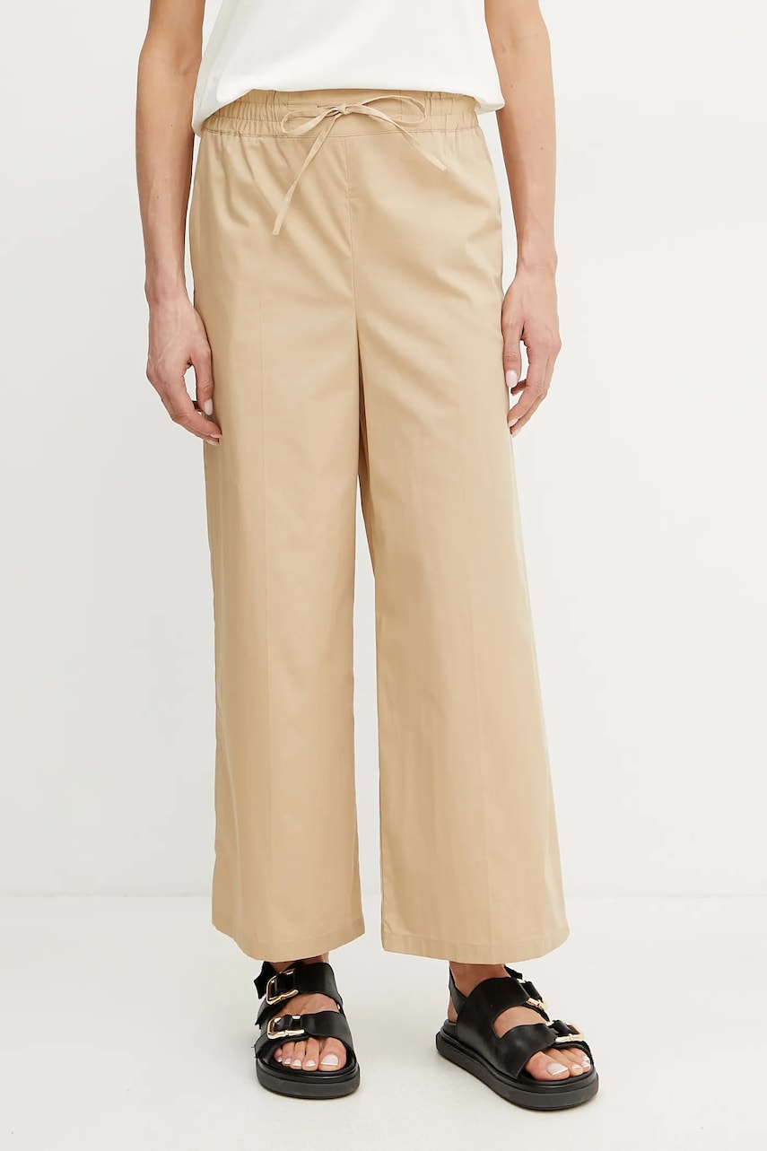 Marella pantaloni de bumbac Emme by Marella femei, culoarea bej, lat, high waist, 2515131082200