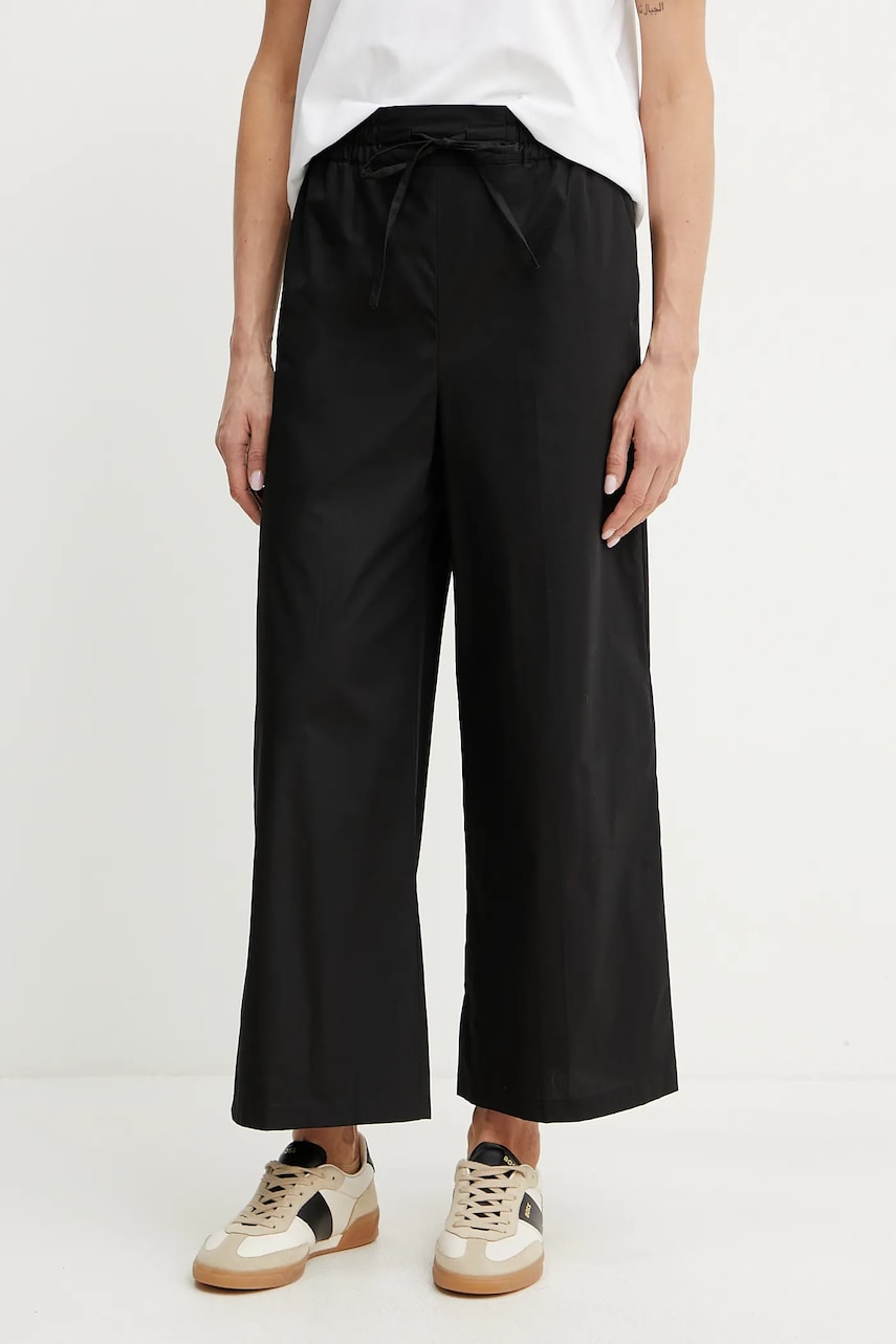 Marella pantaloni de bumbac Emme by Marella femei, culoarea negru, lat, high waist, 2515131082200 Marella pantaloni de bumbac Emme by Marella femei, culoarea negru, lat, high waist, 2515131082200