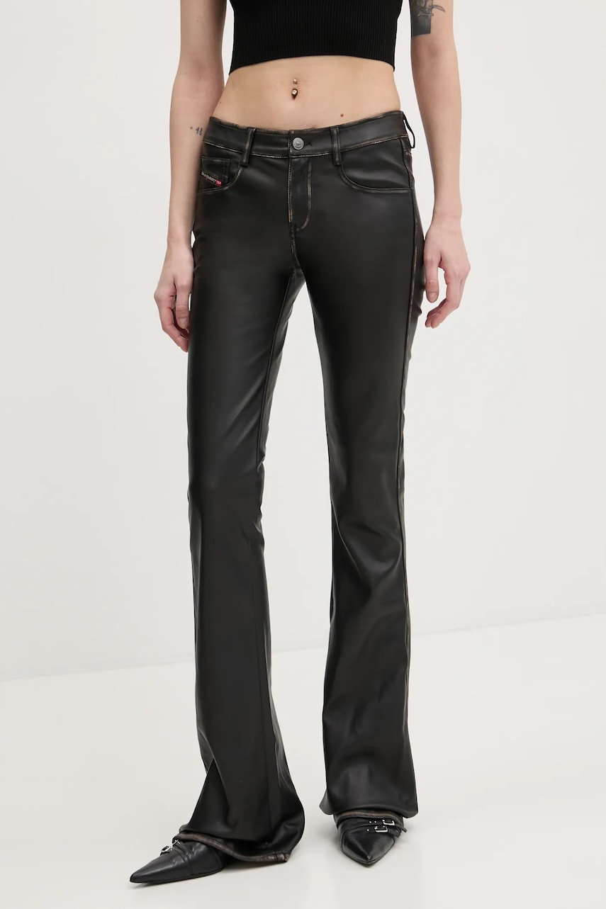 Diesel pantaloni P-STELLAR-Q1 TROUSERS femei, culoarea negru, evazati, medium waist, A16701.0IKAR Diesel pantaloni P-STELLAR-Q1 TROUSERS femei, culoarea negru, evazati, medium waist, A16701.0IKAR
