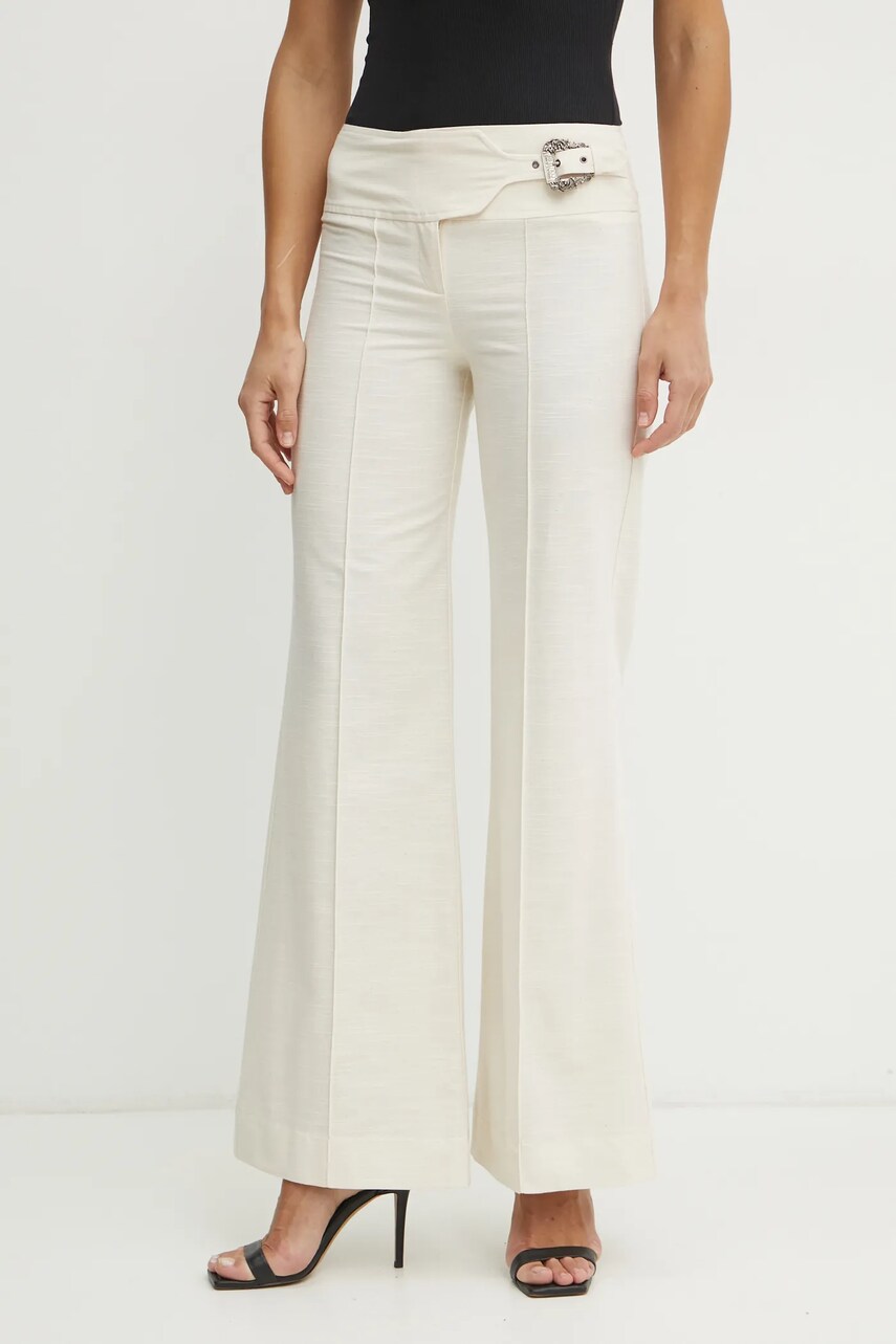 Levně Bavlněné kalhoty Versace Jeans Couture dámské, béžová barva, zvony, high waist, 78HAA104 N0439