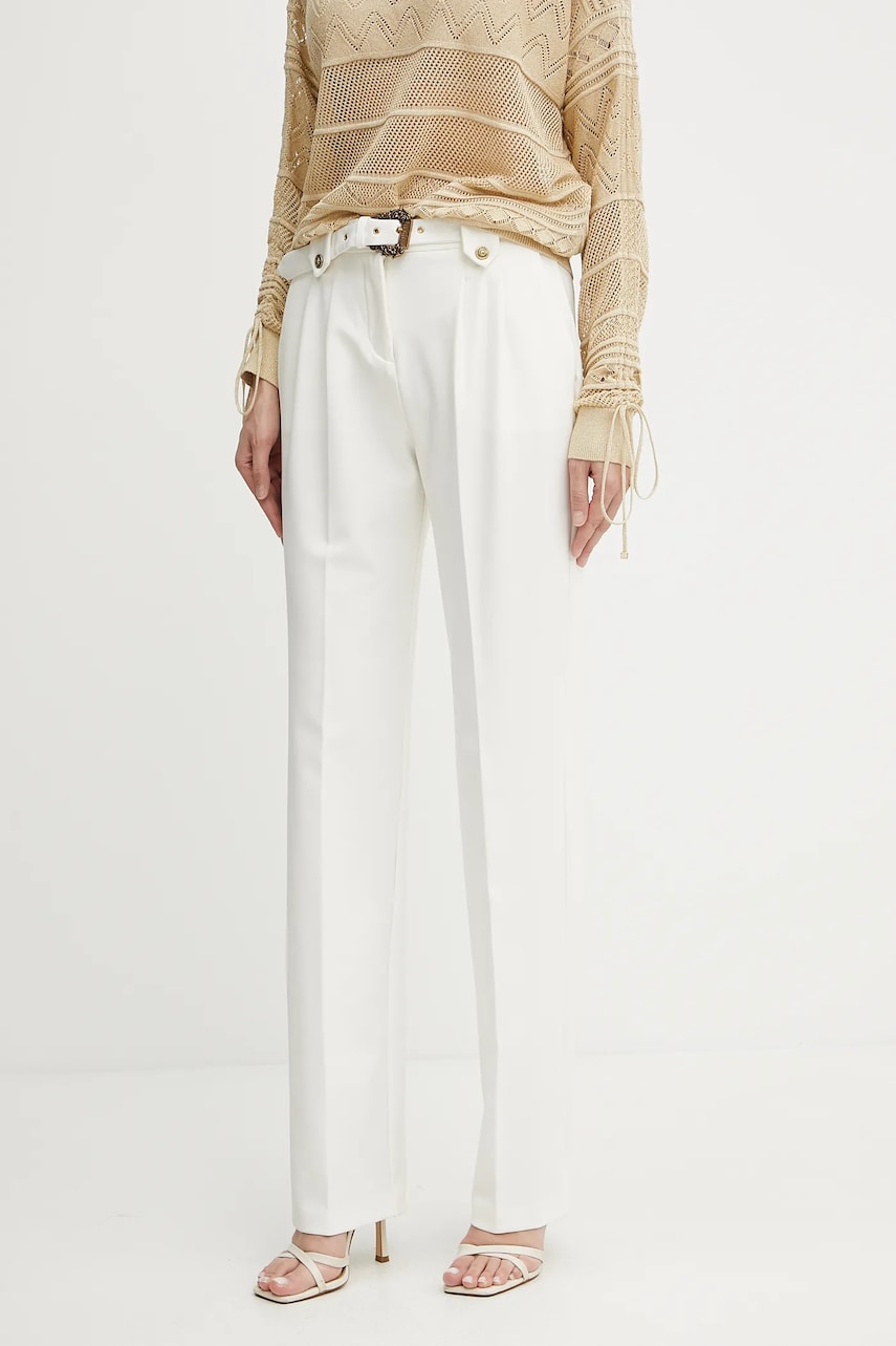 Versace Jeans Couture pantaloni culoarea bej, drept, high waist, 78HAA111 N0356