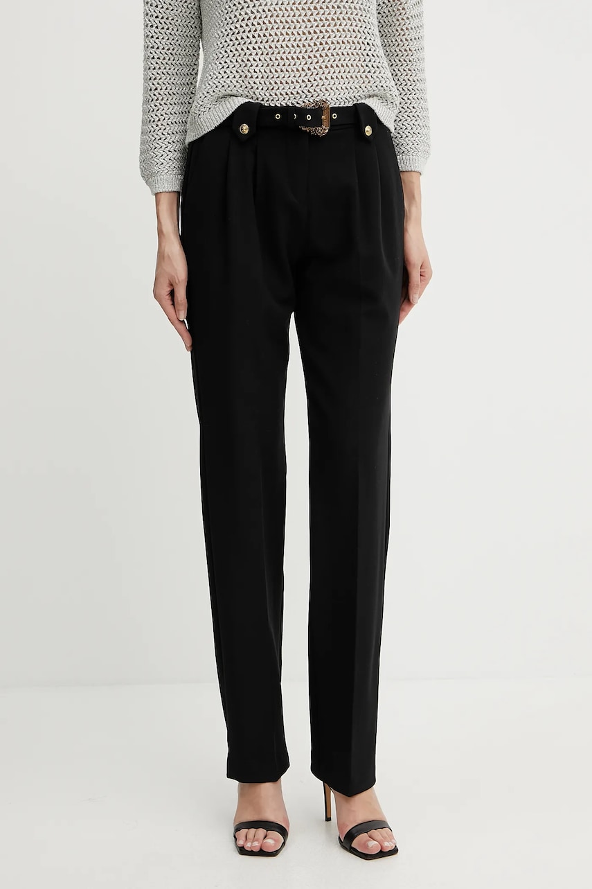 Versace Jeans Couture pantaloni culoarea negru, drept, high waist, 78HAA111 N0356