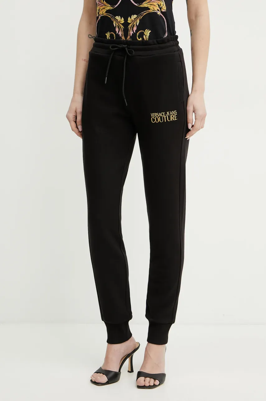 Versace Jeans Couture pantaloni de trening din bumbac femei, culoarea negru, neted, 78HAAT06 CF01T