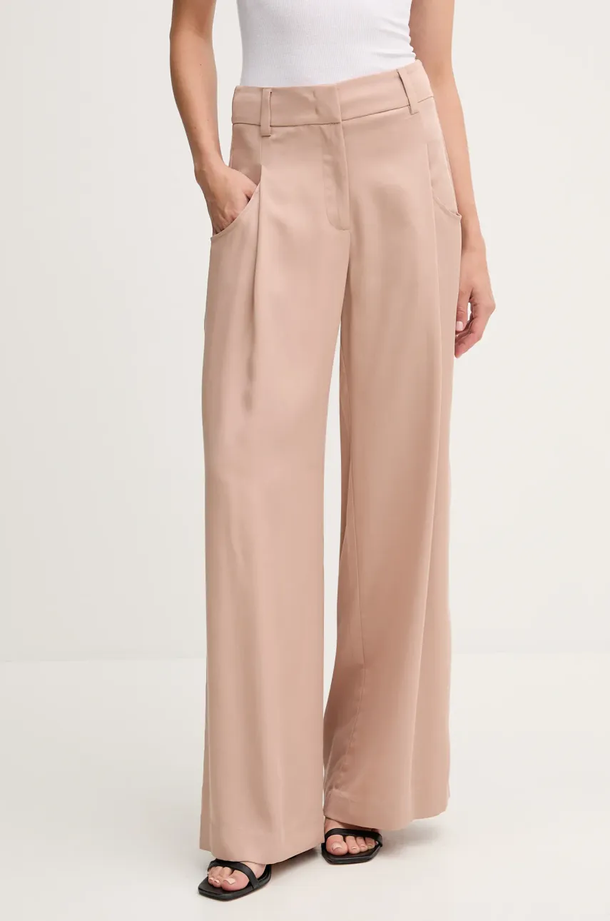 Levně Kalhoty Sisley dámské, hnědá barva, široké, high waist, 4V7PLF06N