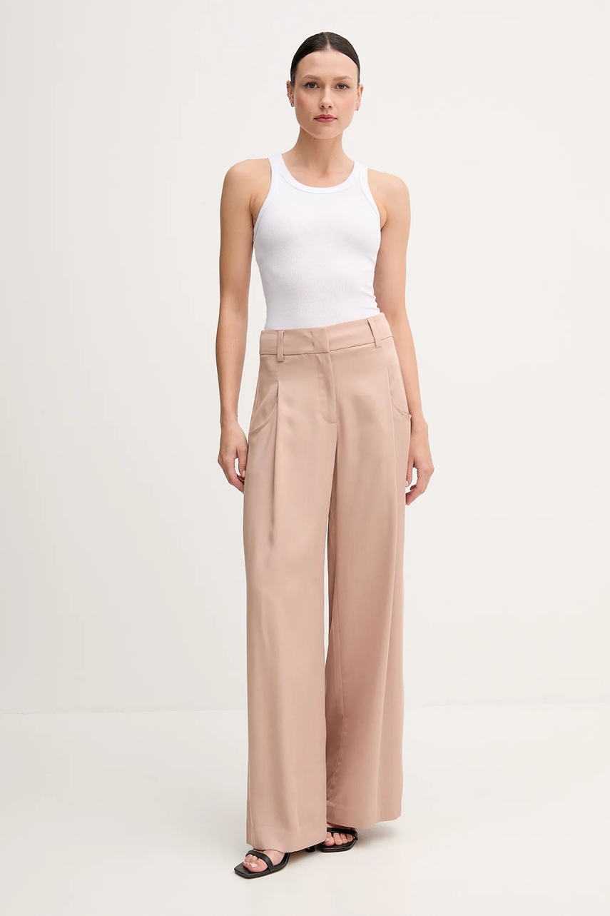 Брюки Sisley цвет коричневый широкие высокая посадка 4V7PLF06N