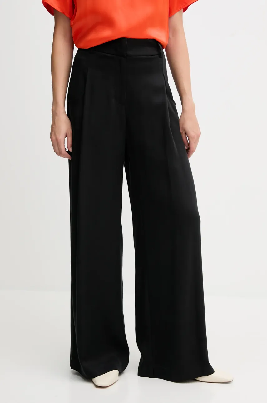Levně Kalhoty Sisley dámské, černá barva, široké, high waist, 4V7PLF06N