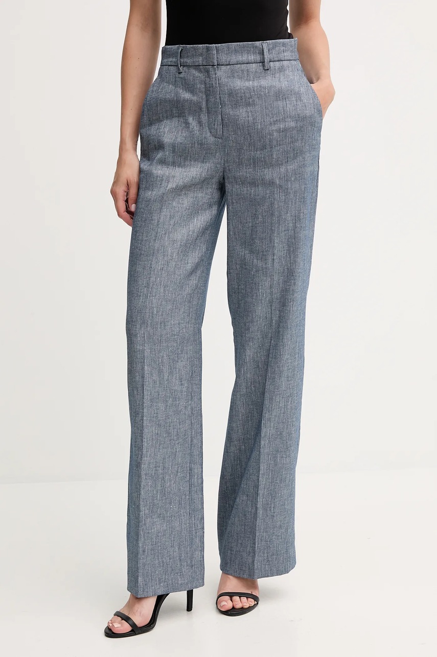 Sisley pantaloni din in lat, high waist, 4MNULF02I