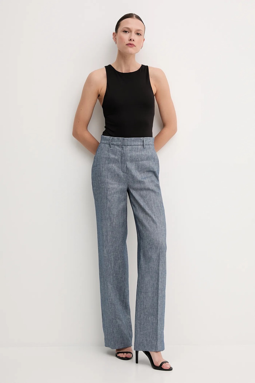 Льняные брюки Sisley широкие высокая посадка 4MNULF02I
