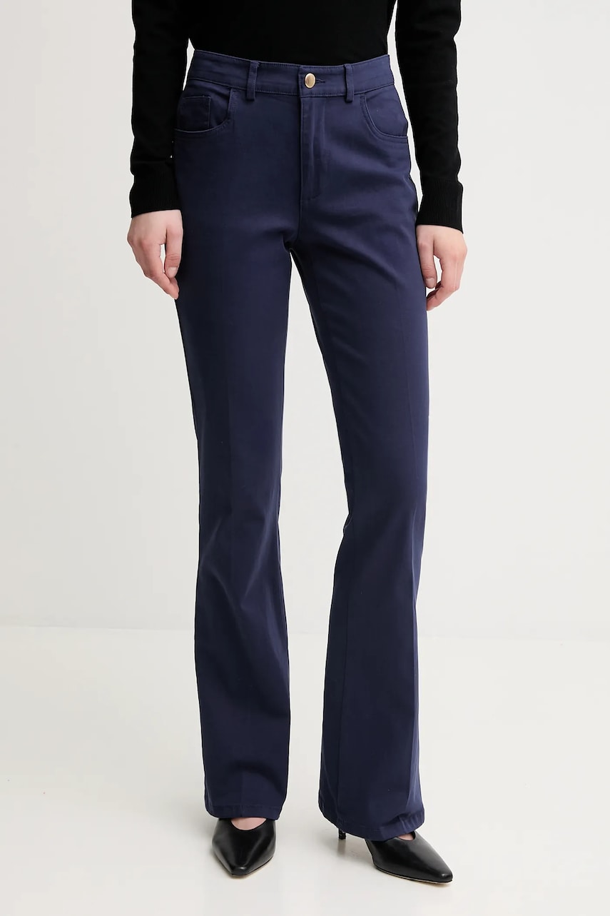Sisley pantaloni femei, culoarea bleumarin, drept, high waist, 49MALF05G Sisley pantaloni femei, culoarea bleumarin, drept, high waist, 49MALF05G