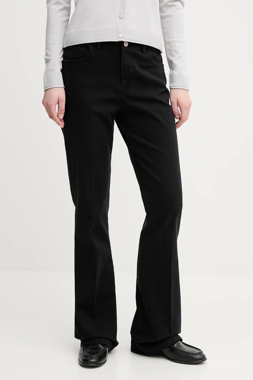 Sisley pantaloni femei, culoarea negru, drept, high waist, 49MALF05G
