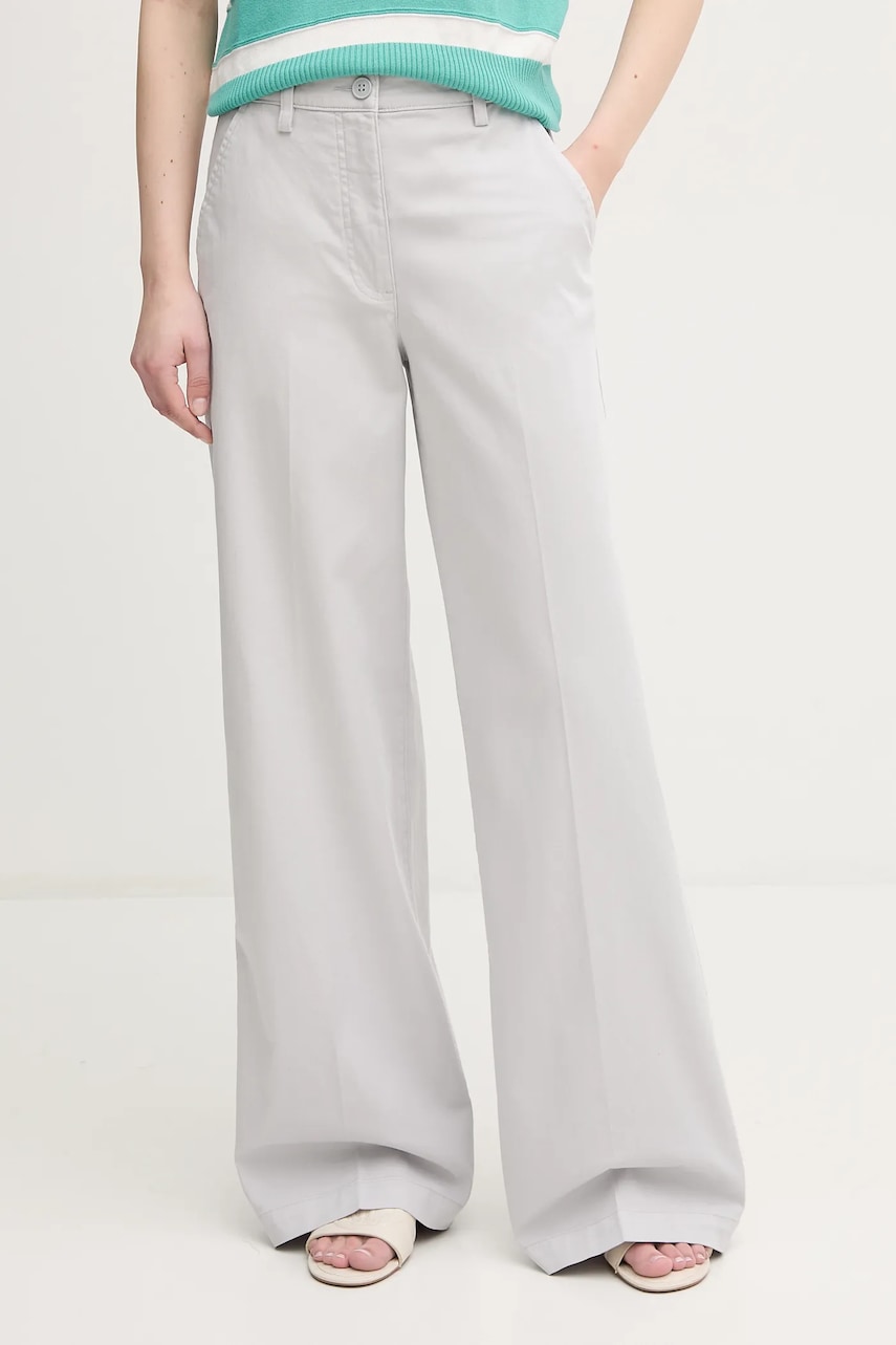 Sisley pantaloni femei, culoarea gri, lat, high waist, 4BYWLE03G