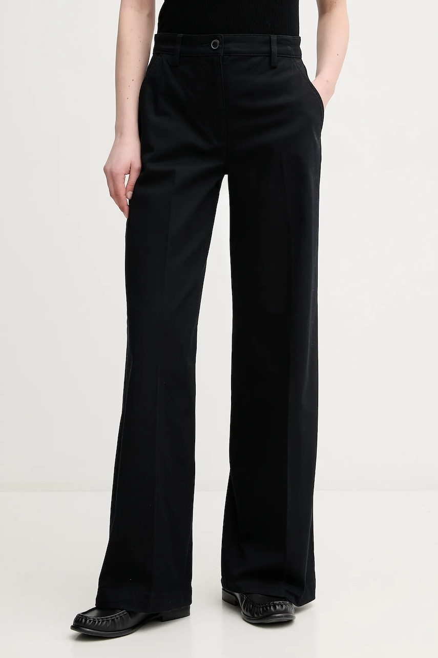 Sisley pantaloni femei, culoarea negru, lat, high waist, 4BYWLE03G