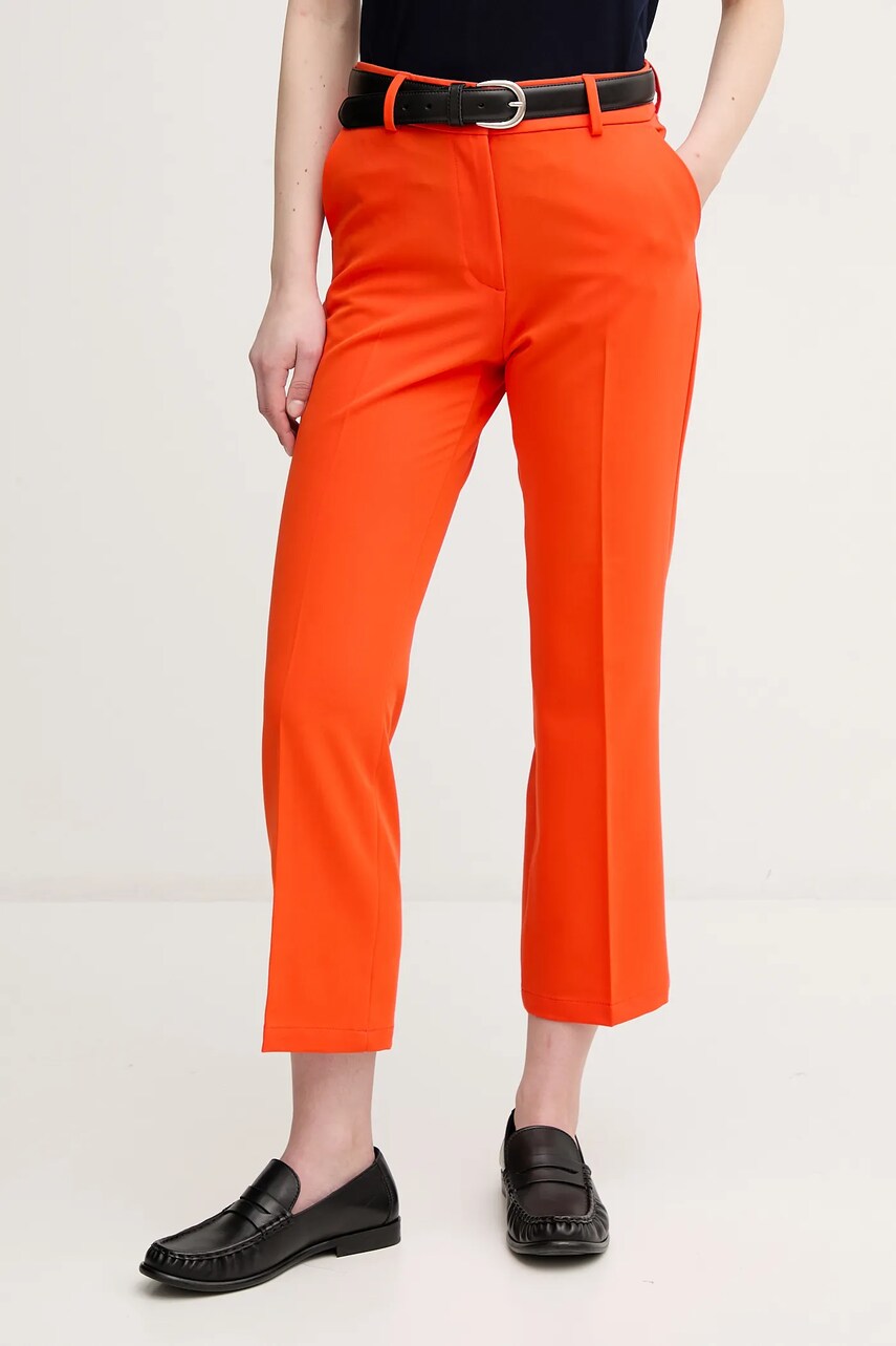 Sisley pantaloni culoarea portocaliu, drept, high waist, 4KVXLE02X