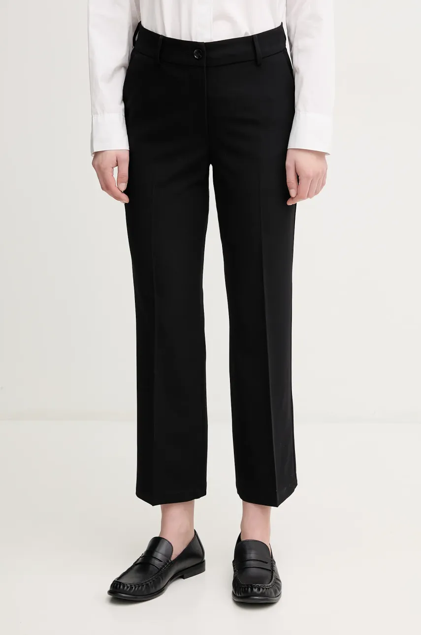 Sisley pantaloni culoarea negru, drept, high waist, 4KVXLE02X