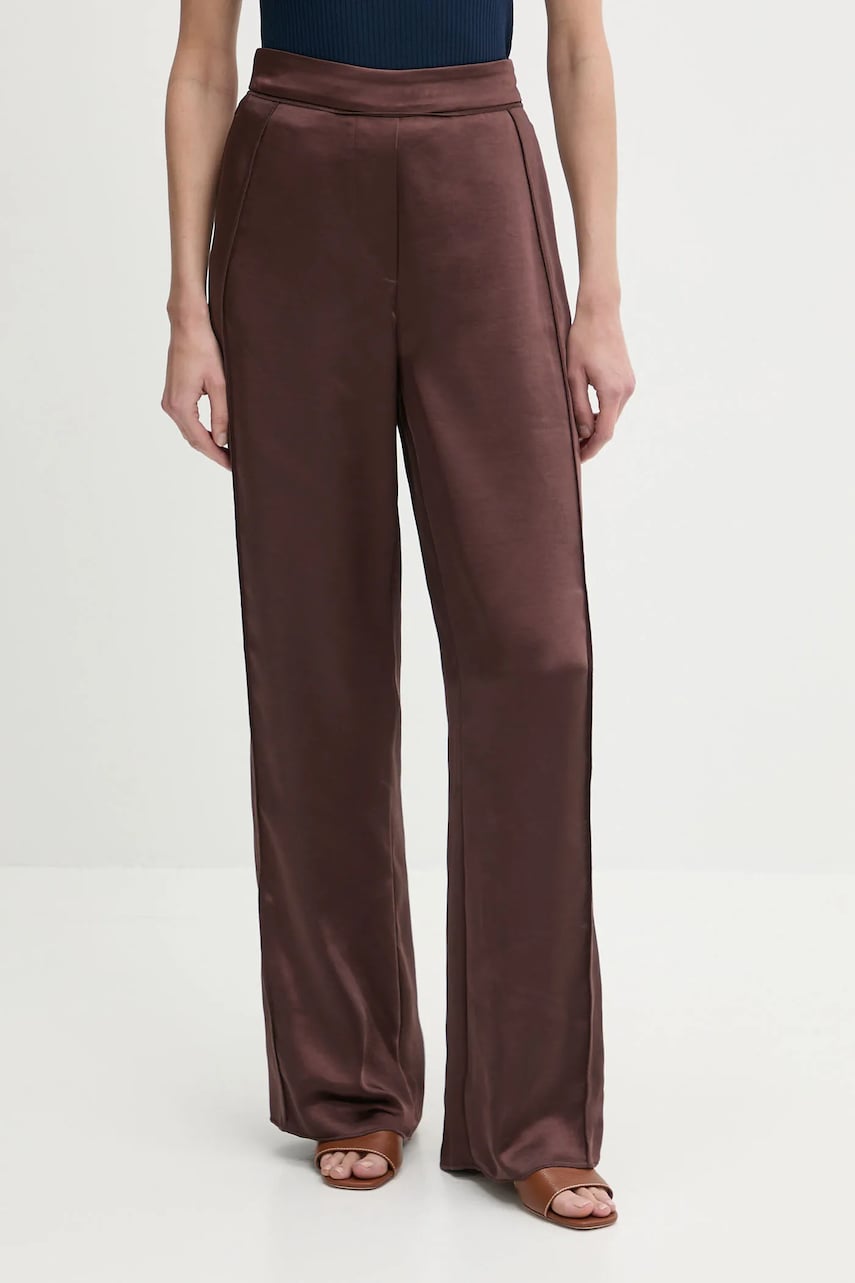 Sisley pantaloni culoarea maro, lat, high waist, 4KANLF06M