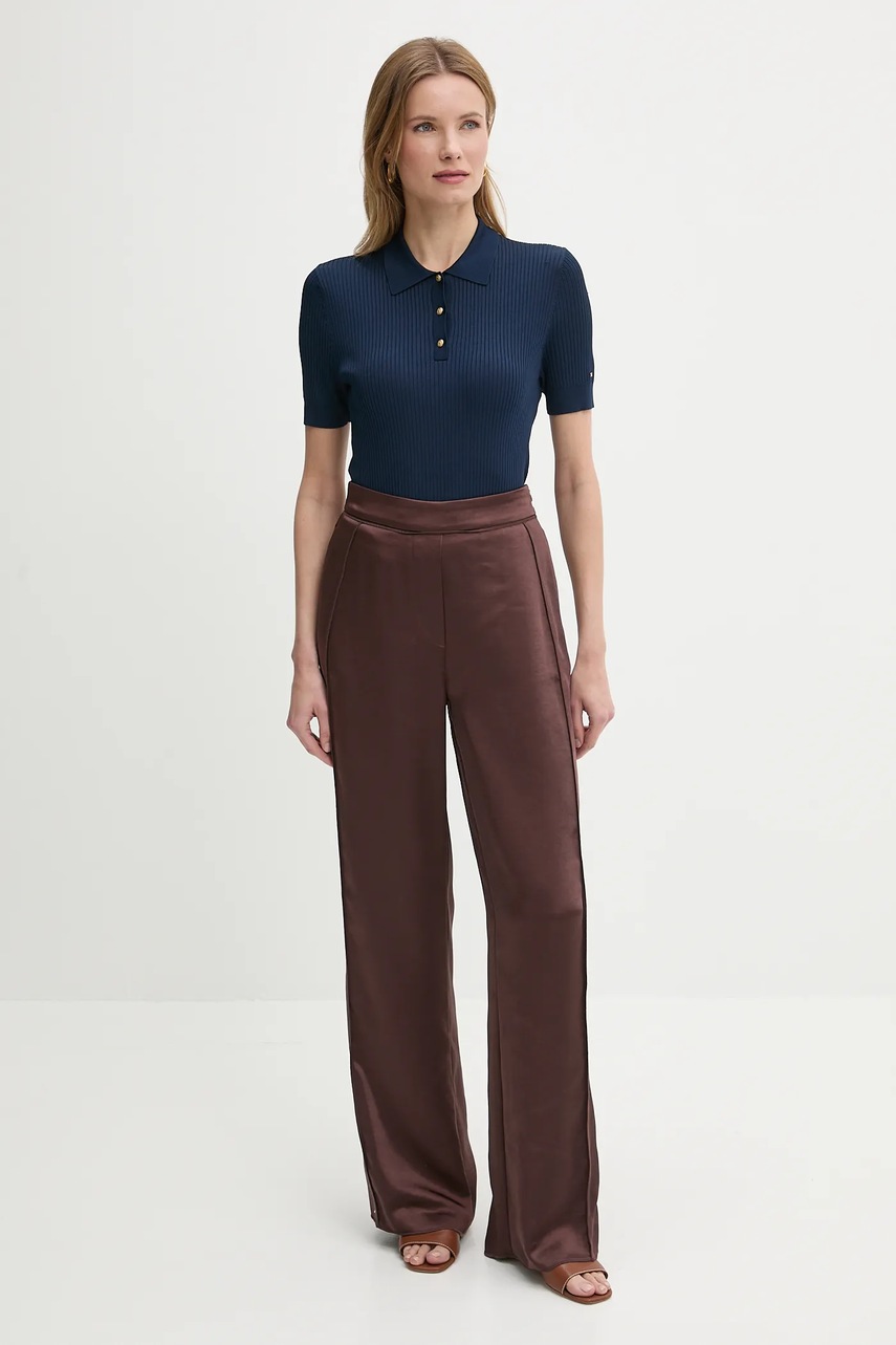 Брюки Sisley цвет коричневый широкие высокая посадка 4KANLF06M